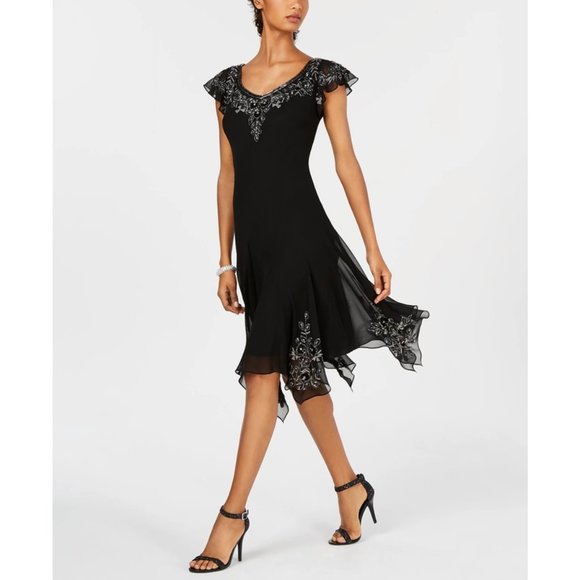 J Kara Embellished Handkerchief-Hem Dress 14 - Picture 1 of 8